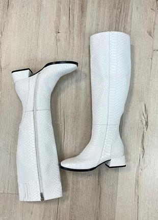 Білосніжні чоботи пітон натуральна шкіра осінь зима \ белые сапоги питон кожа натуральная