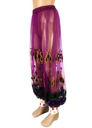 Женские фиолетовые восточные брюки сеточкой для выступлений танцев