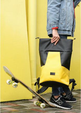 Жіночий рюкзак ролл з відділенням для ноутбука. чорний з жовтим4 фото