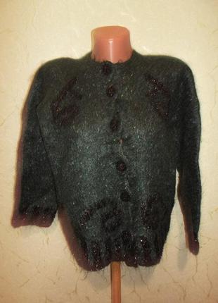 Теплая кофта пуловер блейзер  оверсайз темно зеленый махер р. l-xl - la sguadra1 фото