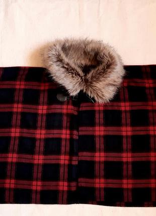 Модное теплое пальто пончо в клетку с меховым воротником st bernard for dunnes англия на 7-8 лет5 фото