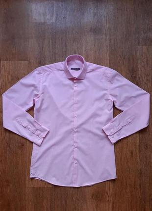 Рубашка розовая primark slim fit (англия) s ,  хлопок7 фото