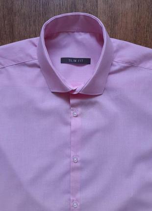 Рубашка розовая primark slim fit (англия) s ,  хлопок2 фото