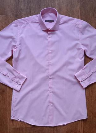 Рубашка розовая primark slim fit (англия) s ,  хлопок6 фото