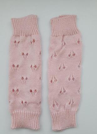 Длинные вязаные митенки, перчатки без пальцев розовые4 фото