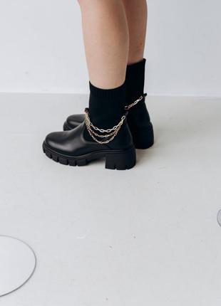 🌿женские демисезонные ботинки с цепочкой в исскуственной коже и текстиле8 фото