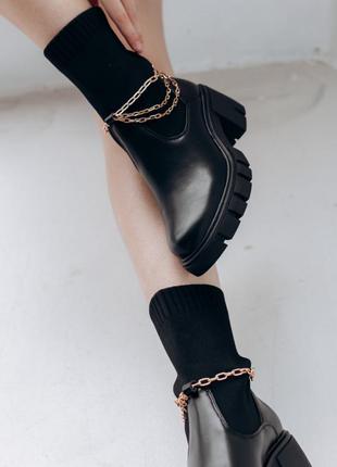 🌿женские демисезонные ботинки с цепочкой в исскуственной коже и текстиле10 фото