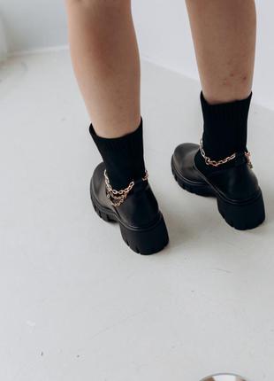 🌿женские демисезонные ботинки с цепочкой в исскуственной коже и текстиле4 фото