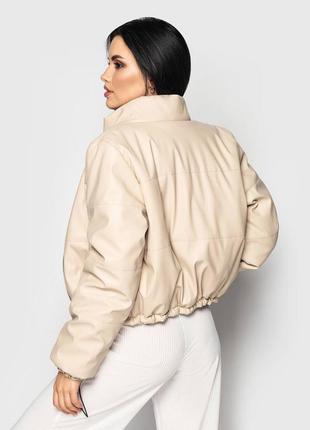Стильная укорочённая куртка женская эко кожа2 фото