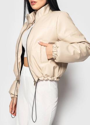 Стильная укорочённая куртка женская эко кожа3 фото