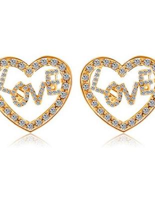 🏵️серьги сердце  с надписью love в стразах, новые! арт. 2614-2