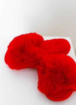 Женские красные тапочки домашние комнатные с мехом