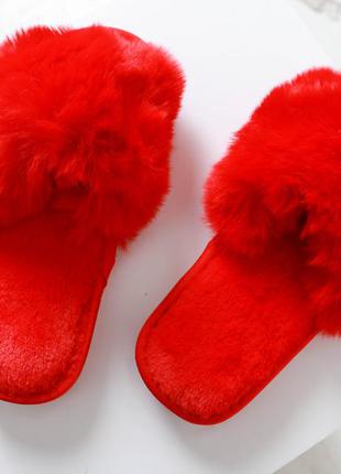 Женские красные тапочки домашние комнатные с мехом