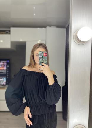 Блуза с объемными рукавами h&m 128-134 / нарядная кофточка с открытими плечами7 фото