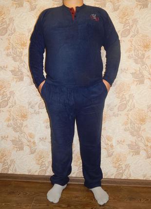Мягкая мужская пижама синяя с карманами турецкая флиссовая м-xxl