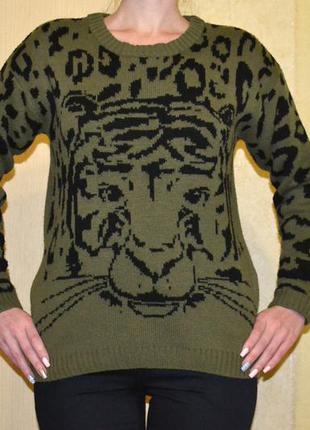 Красивый свитер с тигром размер s – l oversize