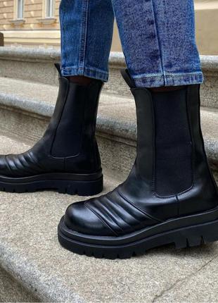 Стильные черные осенние демисезонные ботинки челси модные хит1 фото