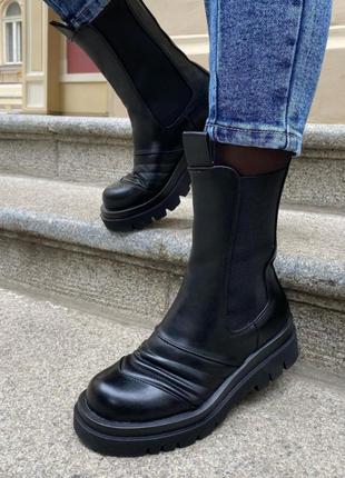 Стильные черные осенние демисезонные ботинки челси модные хит3 фото