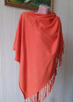 Acrobat накидка пончо с бахромой палантин шелк кашемир красивого оранжевого цвета4 фото