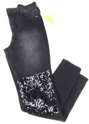 Тёмно-серые чёрные зауженные джинсы с высокой посадкой мом скини skinny h&m