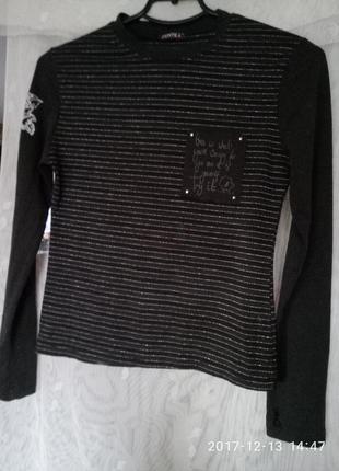 Оригинальный нарядный свитер джемпер с модными полосками люрексом1 фото