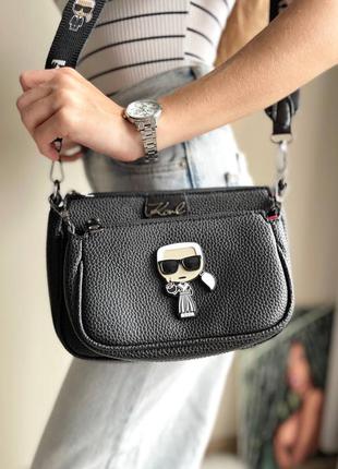 Karl lagerfeld multi pochette black жіночий брендовий чорна стильна сумочка тренд жіноча модна сумка чорна9 фото