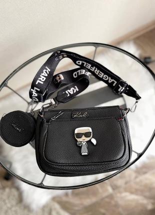 Karl lagerfeld multi pochette black жіночий брендовий чорна стильна сумочка тренд жіноча модна сумка чорна10 фото