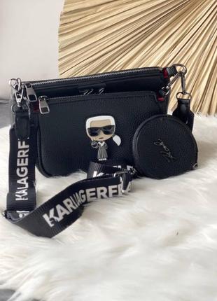 Karl lagerfeld multi pochette black женская брендовая черная стильная сумочка тренд жіноча модна чорна сумка