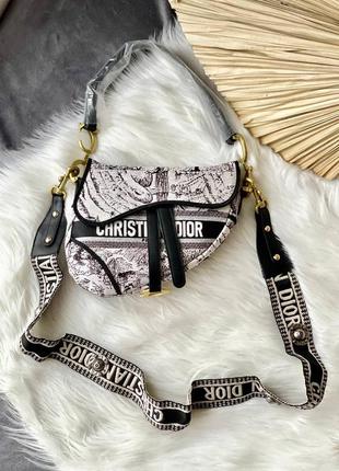 Saddle print black/white жіноча стильна брендова сумка з ремінцем жіноча модна міні сумка