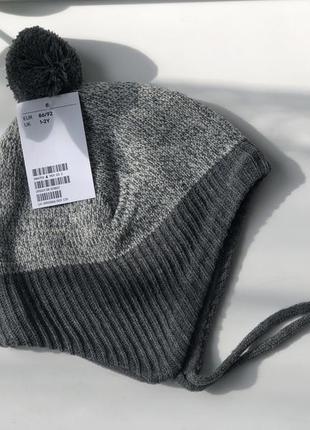 Шапка h&m на зав'язках на флісовій підкладці 6-12 міс 46-48 об'єм 1-2 роки 49-50 об'єм тепла шапка8 фото