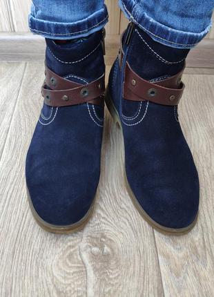 👢стильные ботинки челси синие с ремешкими4 фото