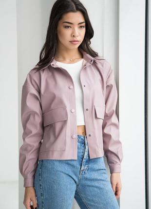 Шкіряна сорочка з кишенями на кнопках 5 кольорів3 фото