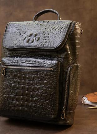Рюкзак черный кожаный под рептилию