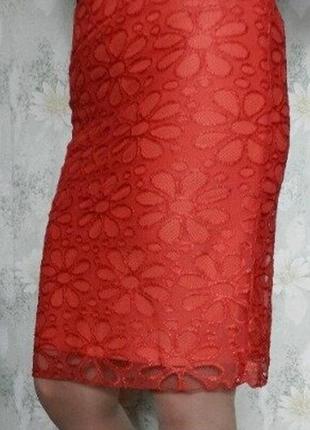 Шикарная женская гипюровая юбка карандаш, коралл, р. l украина4 фото