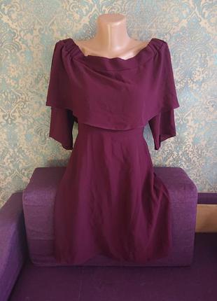 Красивое платье винного цвета с воланом открытые плечи р.l2 фото