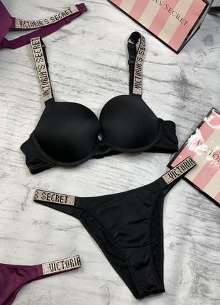 Комплект нижньої білизни victoria's secret стрази чорний комплект білизни