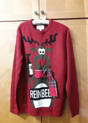 Брендовий яскравий новорічний светр р. l від next