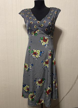 Шикарное платье миди в горох и цветочный принт ретро2 фото