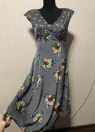 Шикарное платье миди в горох и цветочный принт ретро1 фото