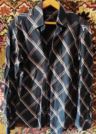 Сорочка чорна в клітку zara розмір l, бавовна, б/в