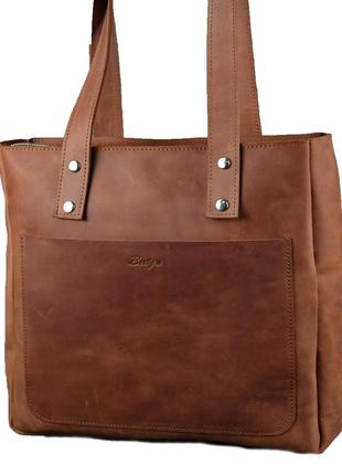 Кожа. ручная работа. вместительная кожаная сумка шопер коричневая5 фото