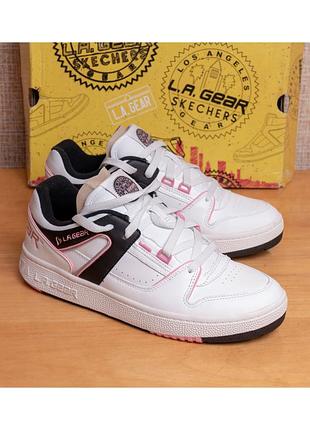 Оригінал! шкіряні білі кросівки жіночі skechers la gear slammer low us9/eur39/26 см устілка