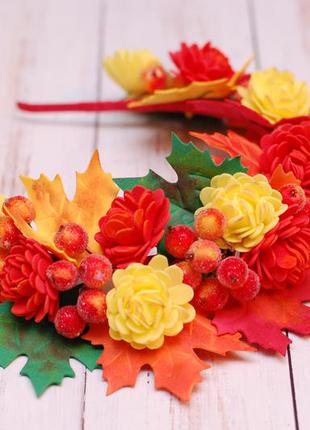 Осенний обруч ободок с листьями, цветами и ягодами2 фото