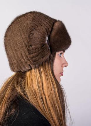 Зимняя вязаная норковая шапка3 фото