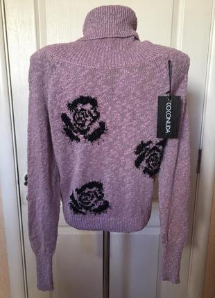 Распродажа! свитер женский сиреневый в черных розах,воротник хомут2 фото