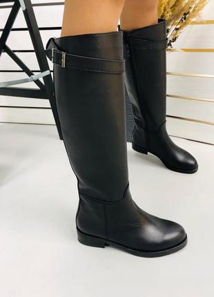 Чоботи жокей з натуральної шкіри без каблука , на платформі