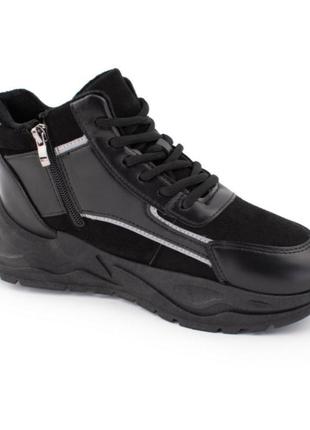 Стильні чорні зимові демісезонні теплі кросівки на платформі товстій підошві високі байка4 фото