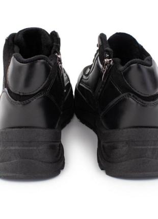 Стильні чорні зимові демісезонні теплі кросівки на платформі товстій підошві високі байка5 фото