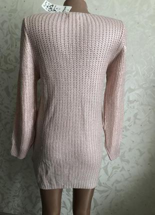 Нежный свитер джемпер туника платье красивенный блестящий модный стильный трендовый розовый3 фото