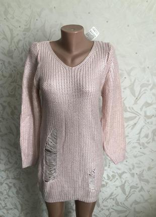 Нежный свитер джемпер туника платье красивенный блестящий модный стильный трендовый розовый7 фото